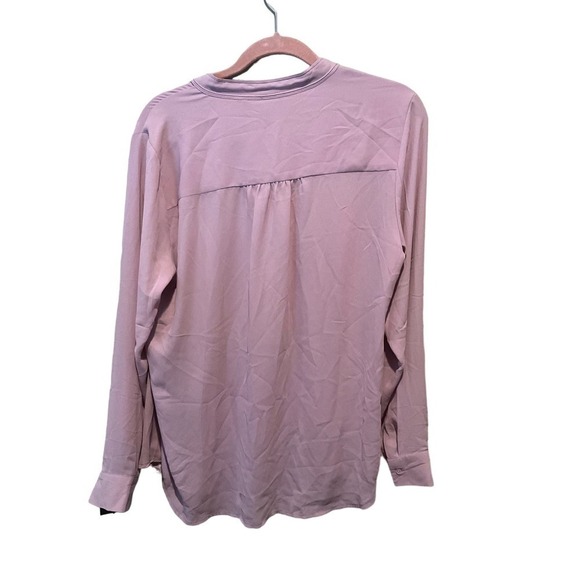 Mossimo Button-Up Top Women's SZ Large Pink Long Sleeve Tie Round Neck Viscose - Picture 2 of 4